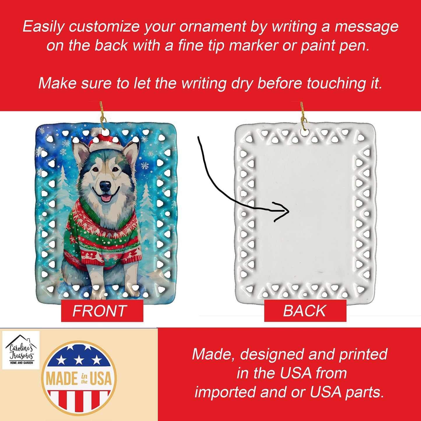 Alaskan Malamute Christmas Porcelain Ornament