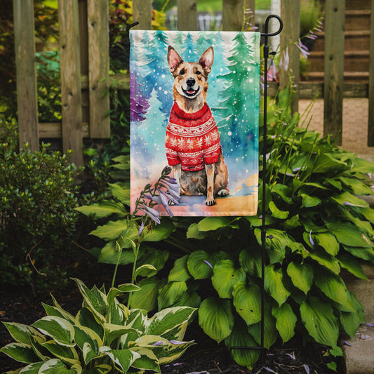 Australian Cattle Dog Christmas Garden Flag – Cozy Dog Holiday Decor with Tree & Presents