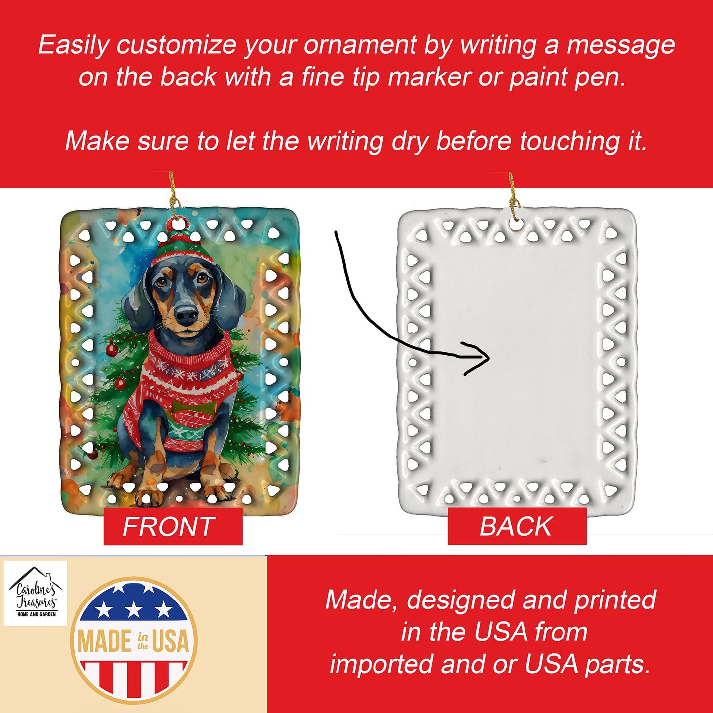 Dachshund Christmas Porcelain Ornament