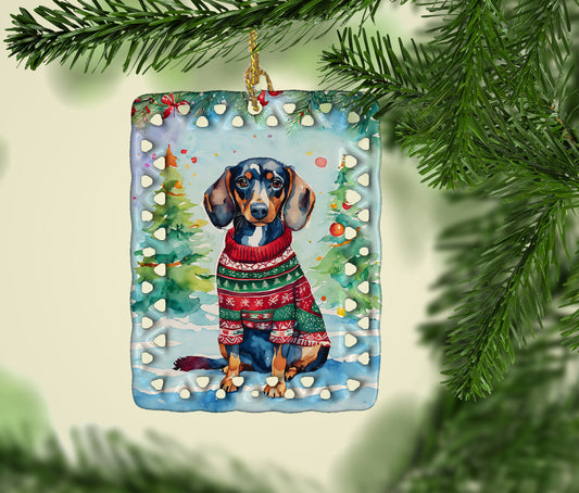 Dachshund Christmas Porcelain Ornament