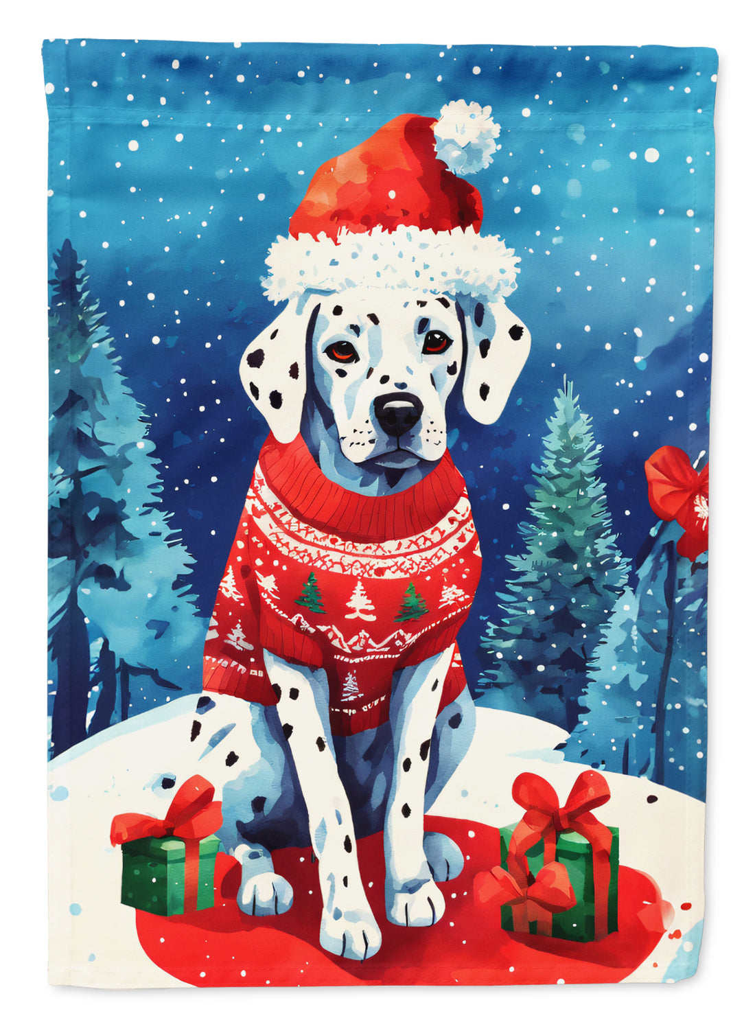 Dalmatian Christmas Garden Flag – Cozy Dog Holiday Decor with Tree & Presents
