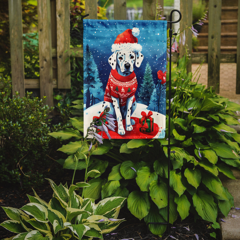 Dalmatian Christmas Garden Flag – Cozy Dog Holiday Decor with Tree & Presents