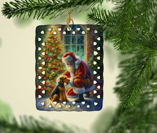 Airedale Terrier and Santa Claus Porcelain Ornament