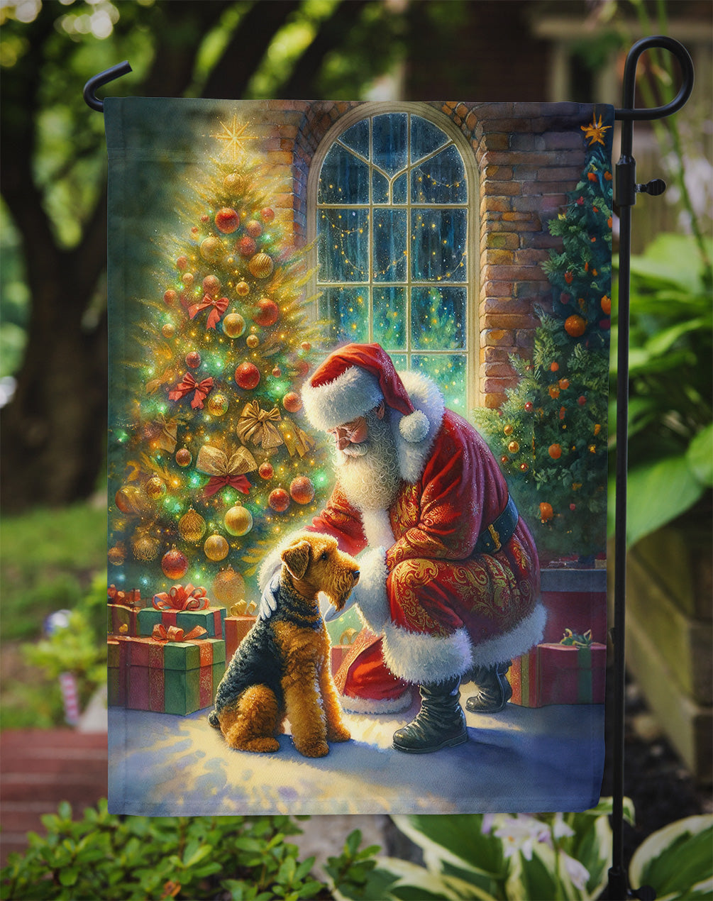 Airedale Terrier with Santa Garden Flag – Christmas Dog Yard Decor