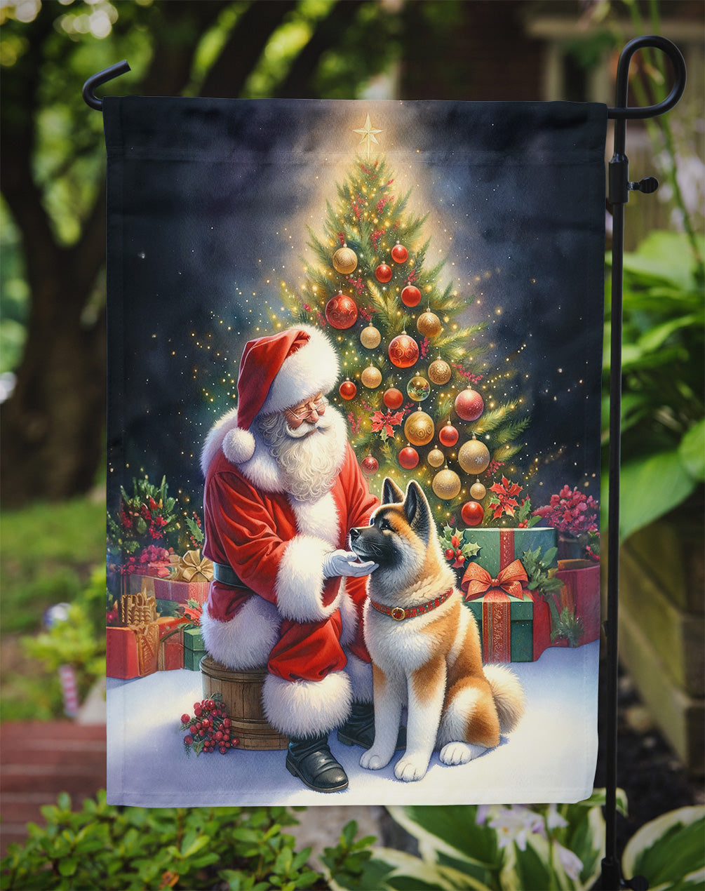 Akita with Santa Garden Flag – Christmas Dog Yard Decor