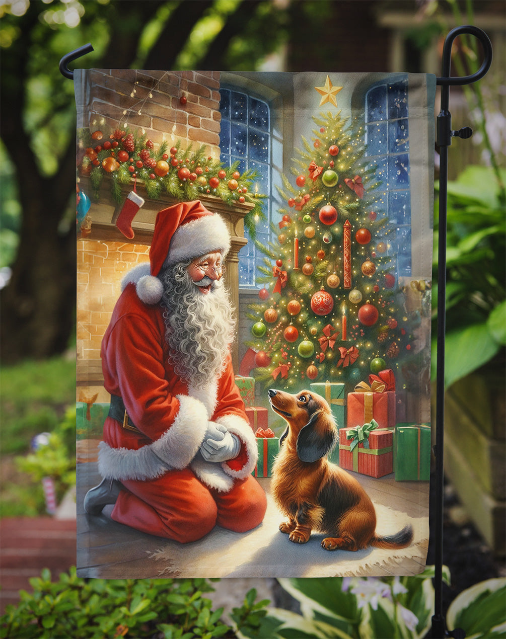 Dachshund with Santa Garden Flag – Christmas Dog Yard Decor