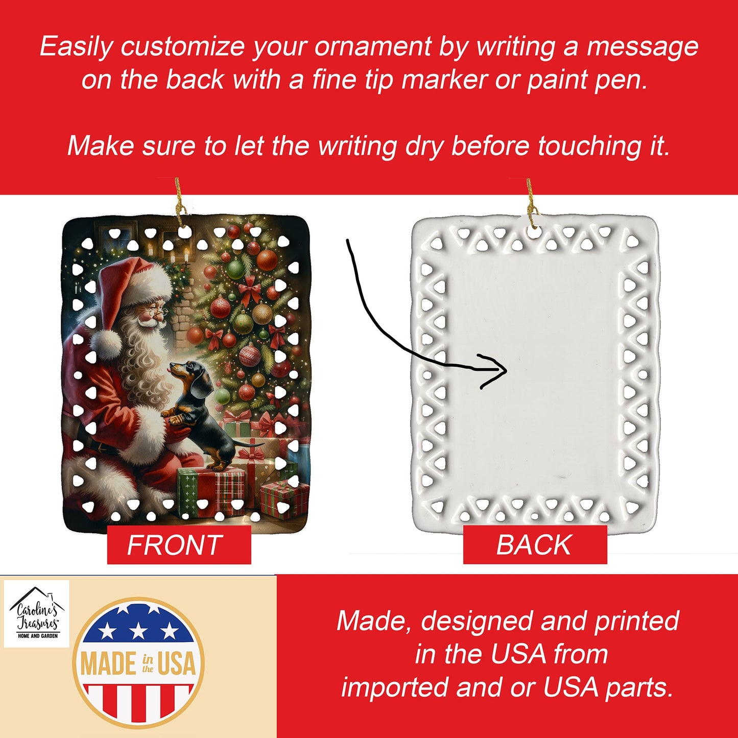 Dachshund and Santa Claus Porcelain Ornament