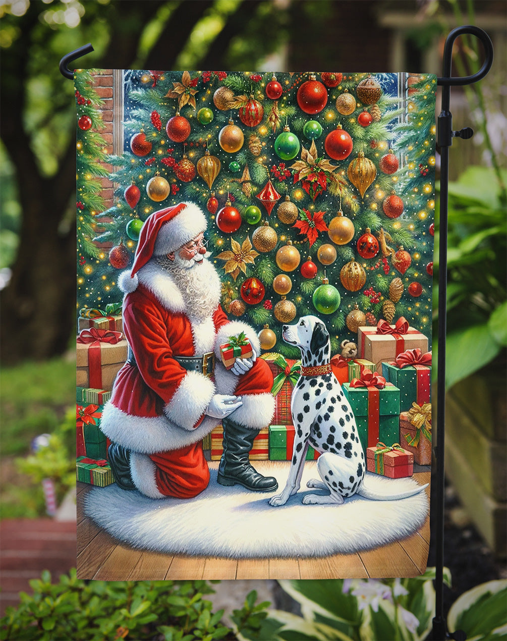 Dalmatian with Santa Garden Flag – Christmas Dog Yard Decor
