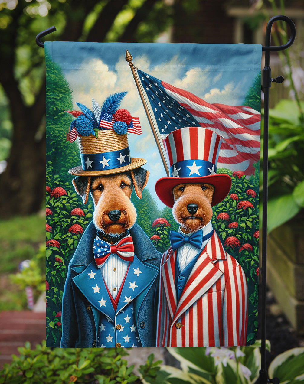 All American Airedale Terrier Garden Flag – Dogs with American Flag Background by Caroline’s Treasures