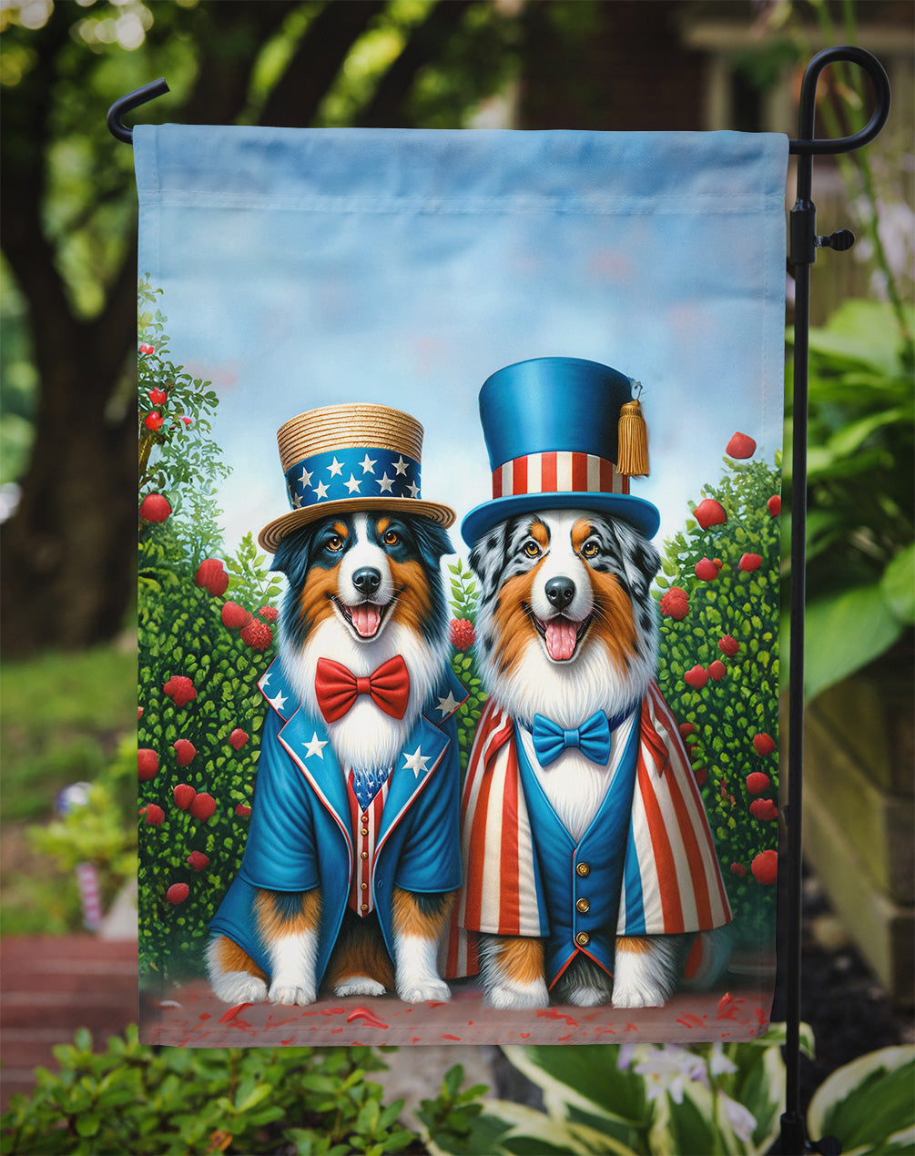 All American Australian Shepherd Garden Flag – Dogs with American Flag Background by Caroline’s Treasures