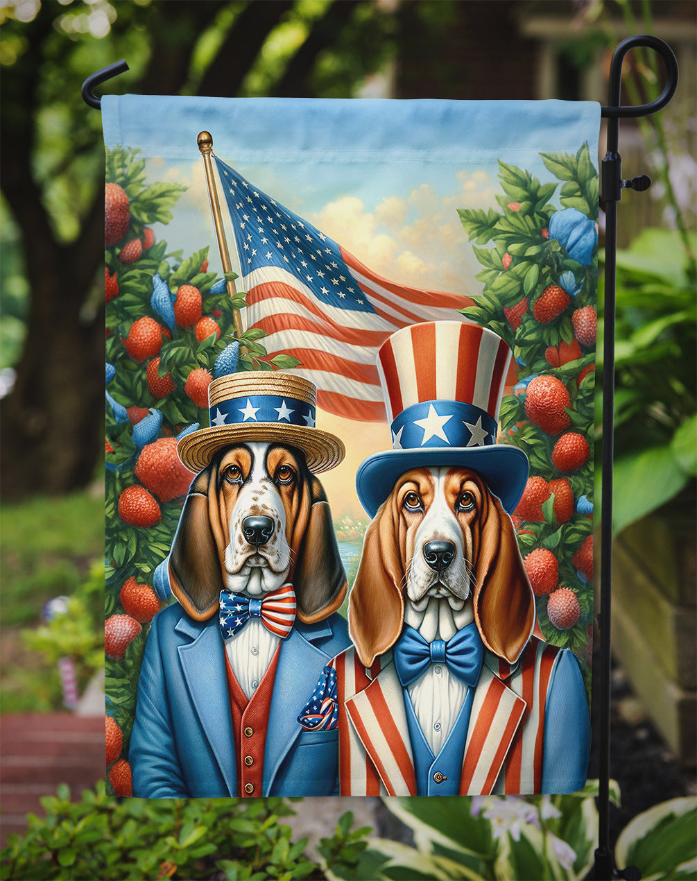 All American Basset Hound Garden Flag – Dogs with American Flag Background by Caroline’s Treasures