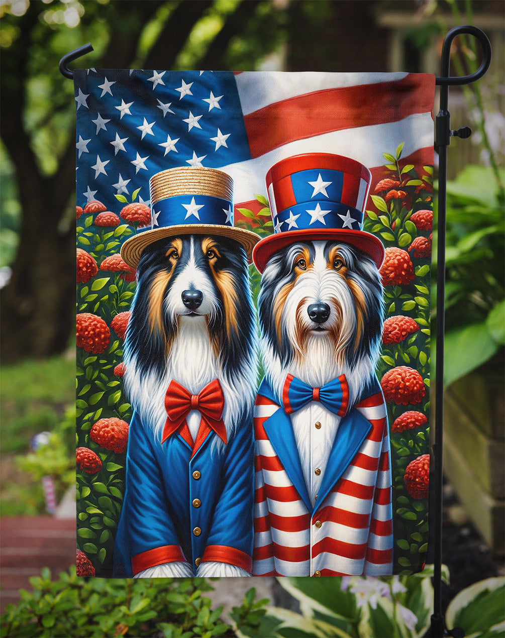 All American Bearded Collie Garden Flag – Dogs with American Flag Background by Caroline’s Treasures