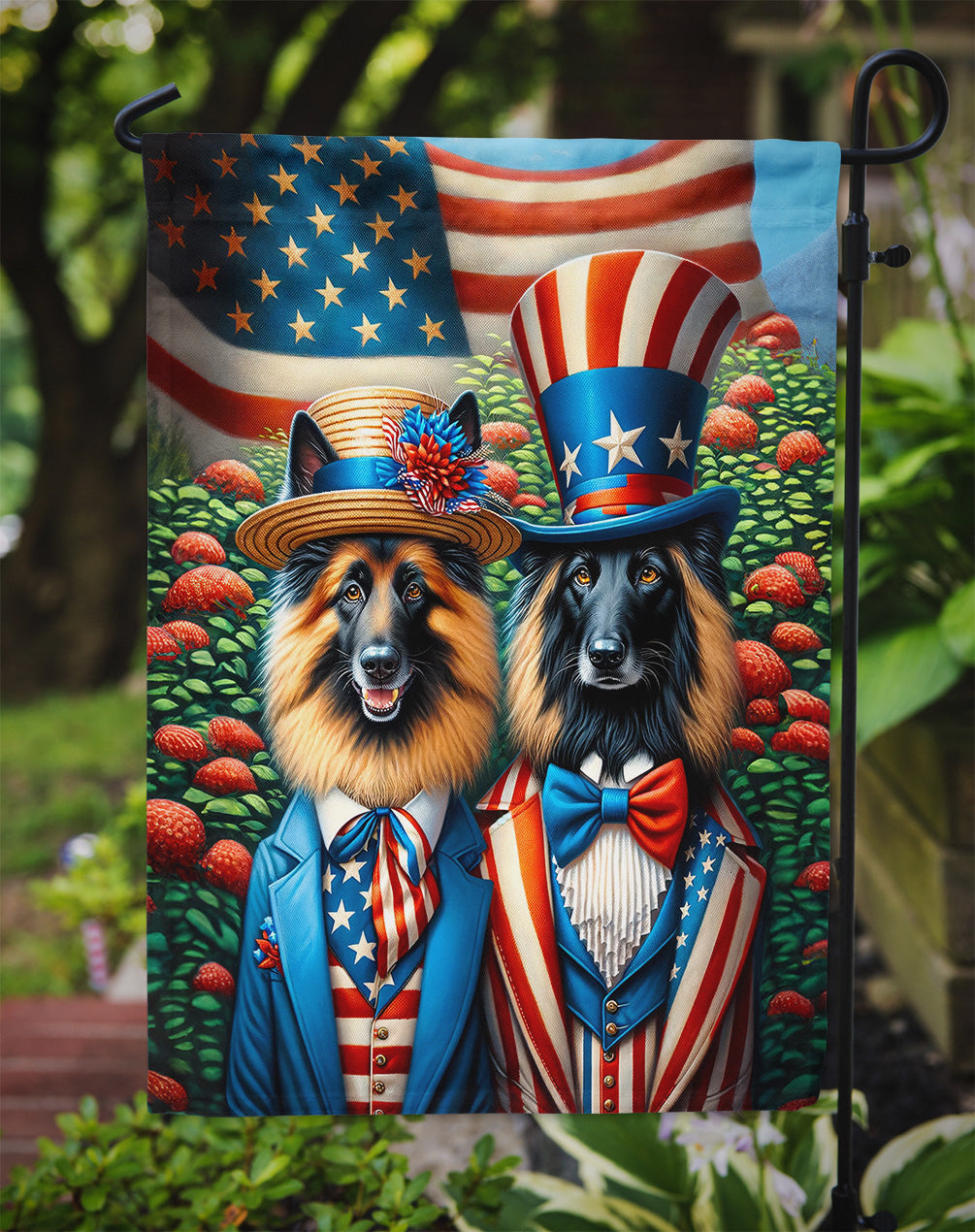 All American Belgian Tervuren Garden Flag – Dogs with American Flag Background by Caroline’s Treasures