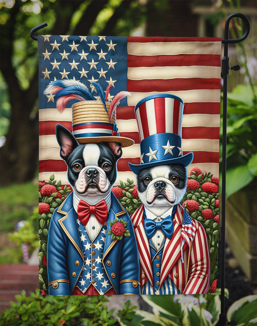 All American Boston Terrier Garden Flag – Dogs with American Flag Background by Caroline’s Treasures