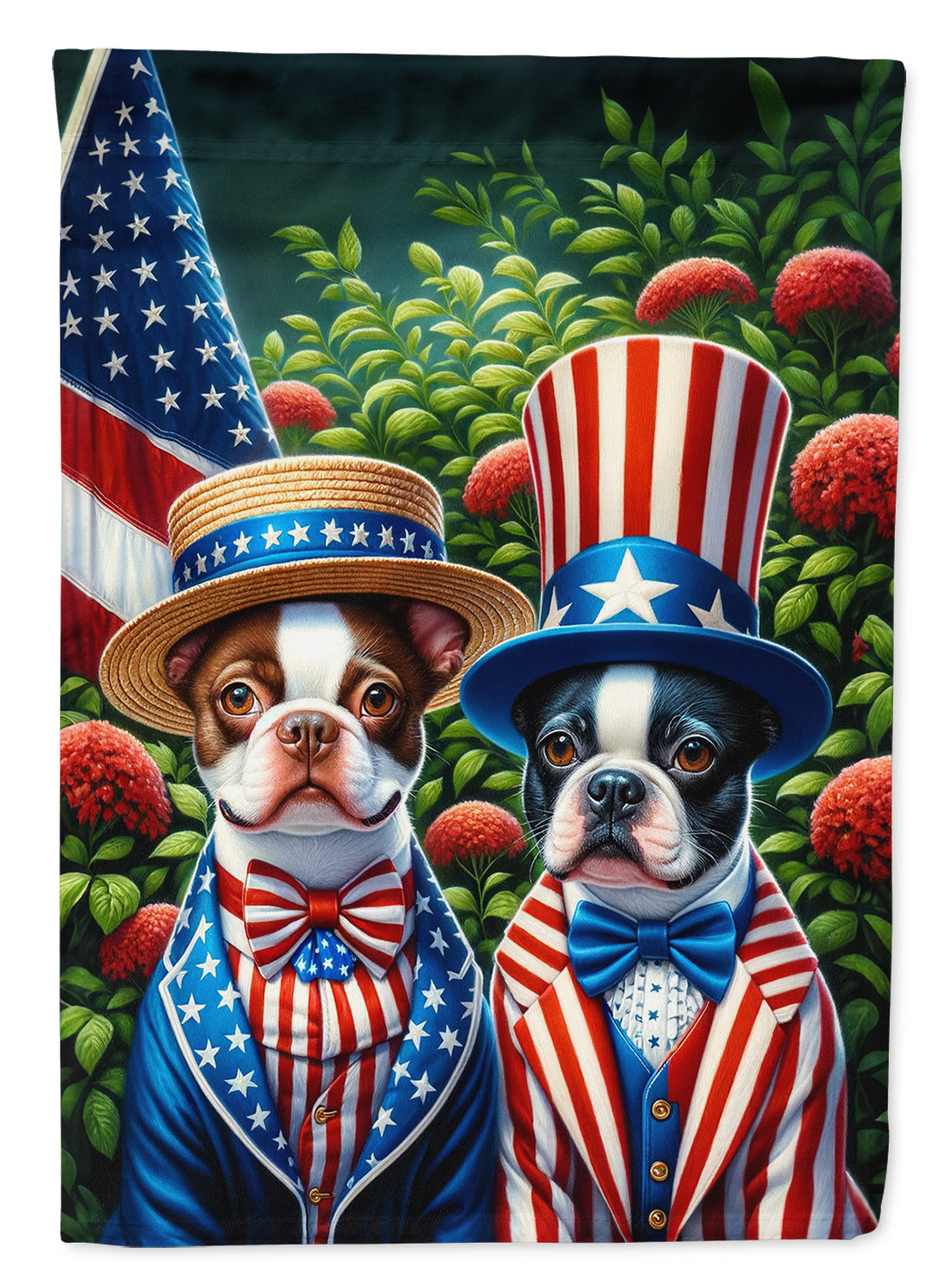 All American Boston Terrier Garden Flag – Dogs with American Flag Background by Caroline’s Treasures