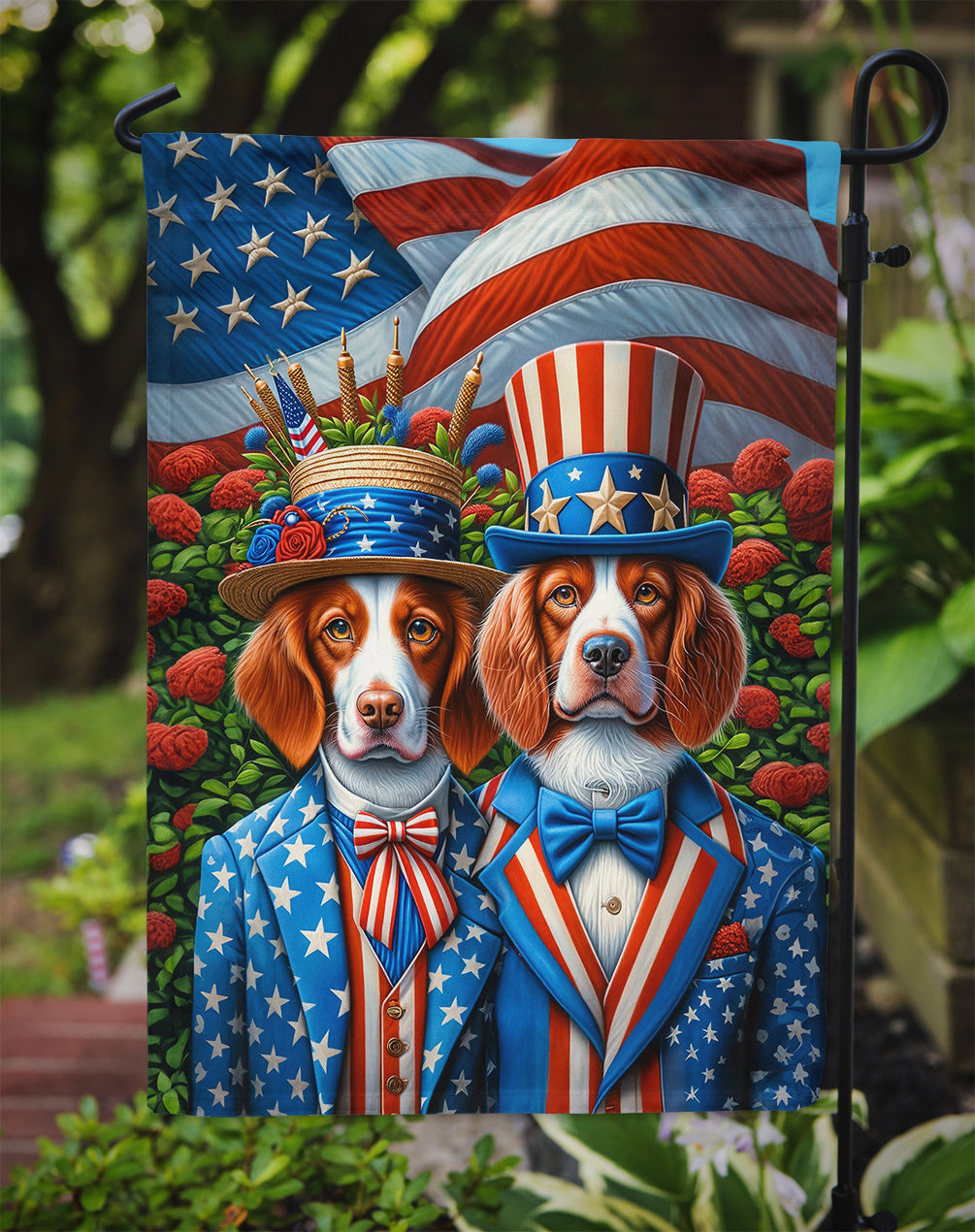 All American Brittany Garden Flag – Dogs with American Flag Background by Caroline’s Treasures