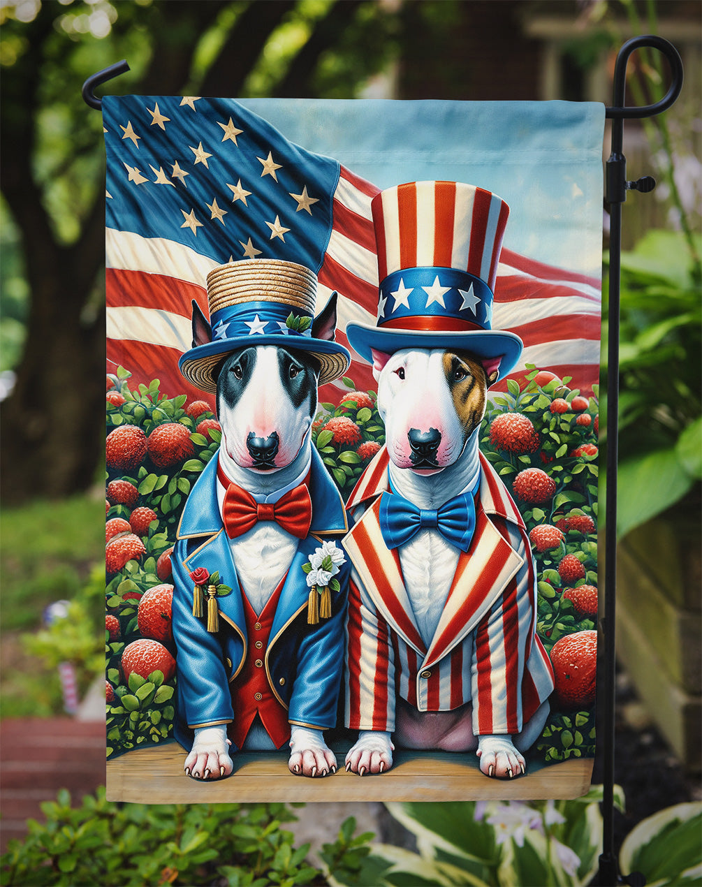 All American Bull Terrier Garden Flag – Dogs with American Flag Background by Caroline’s Treasures