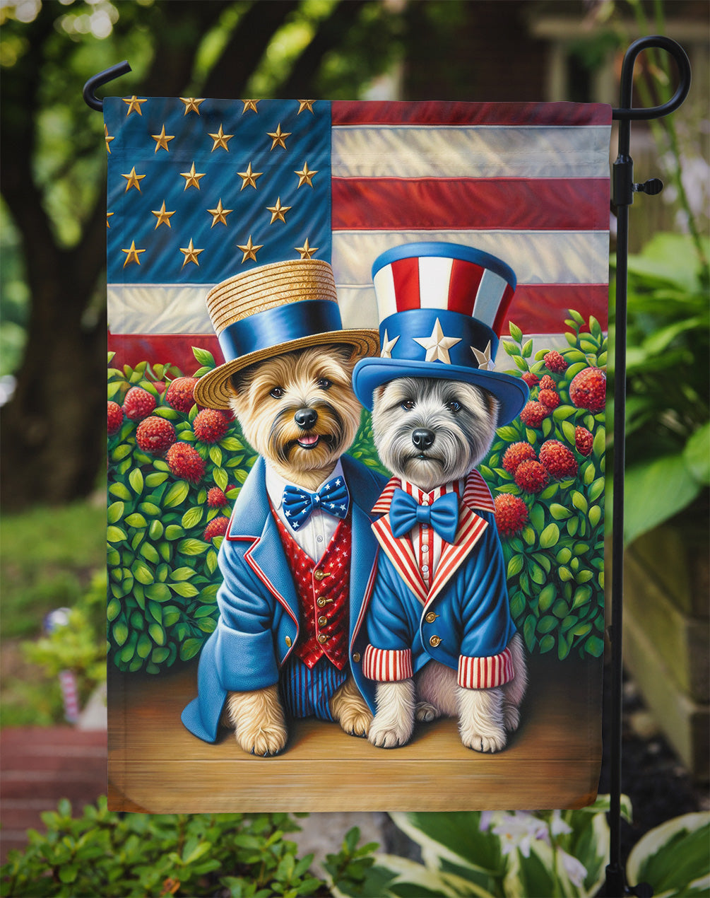 All American Cairn Terrier Garden Flag – Dogs with American Flag Background by Caroline’s Treasures