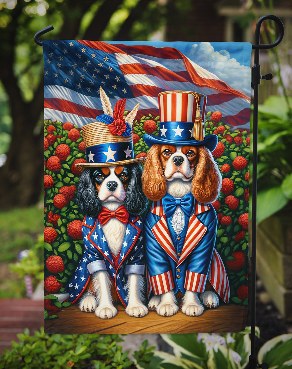 All American Cavalier Spaniel Garden Flag – Dogs with American Flag Background by Caroline’s Treasures