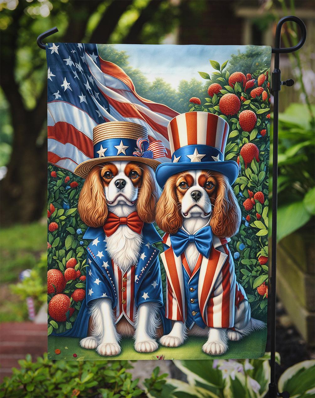 All American Cavalier Spaniel Garden Flag – Dogs with American Flag Background by Caroline’s Treasures