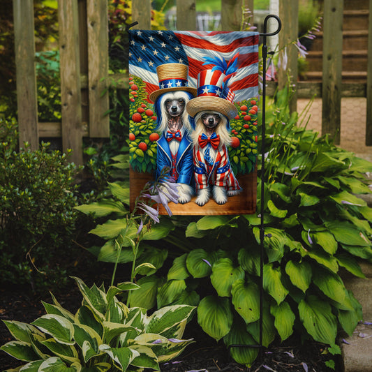 All American Chinese Crested Garden Flag – Dogs with American Flag Background by Caroline’s Treasures