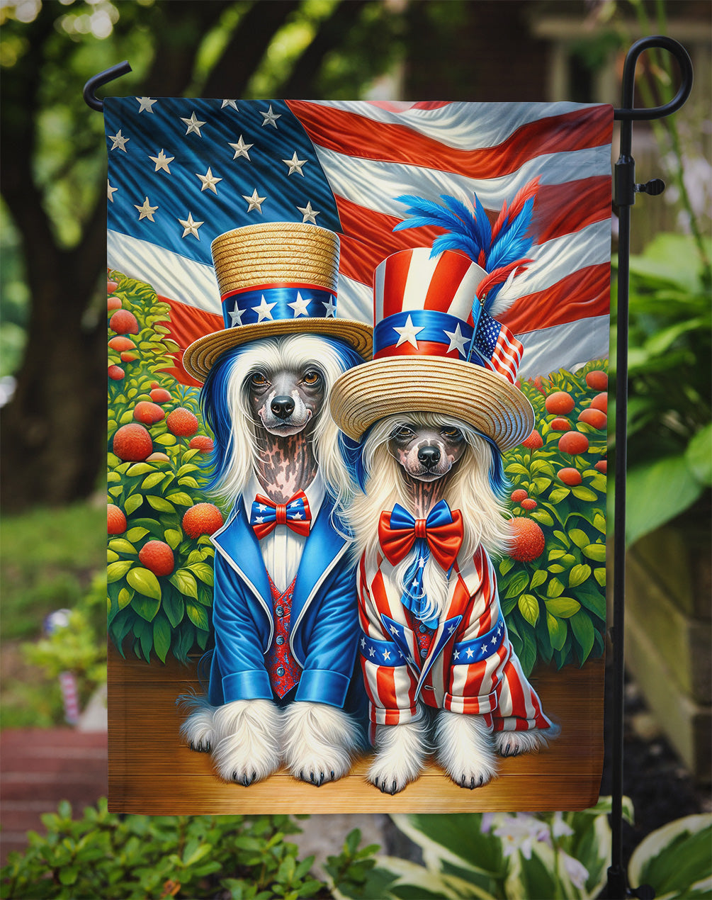 All American Chinese Crested Garden Flag – Dogs with American Flag Background by Caroline’s Treasures