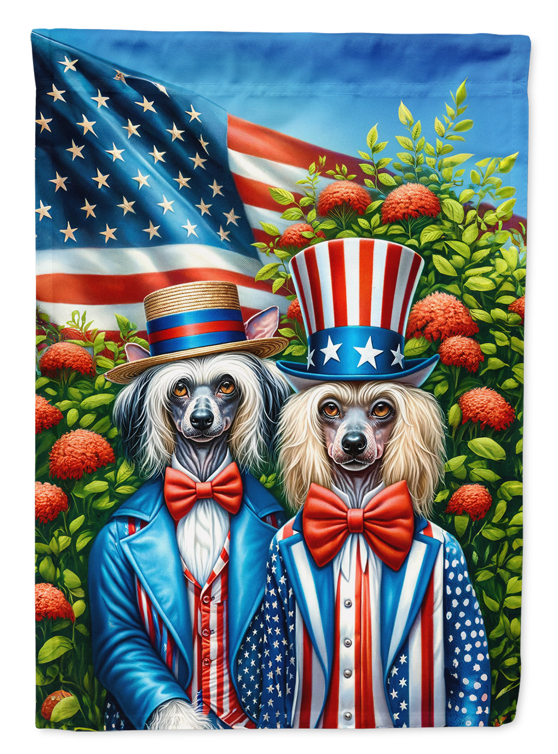All American Chinese Crested Garden Flag – Dogs with American Flag Background by Caroline’s Treasures