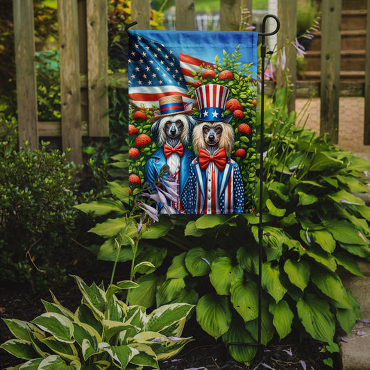 All American Chinese Crested Garden Flag – Dogs with American Flag Background by Caroline’s Treasures