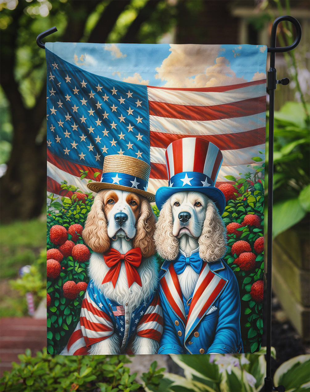 All American Clumber Spaniel Garden Flag – Dogs with American Flag Background by Caroline’s Treasures