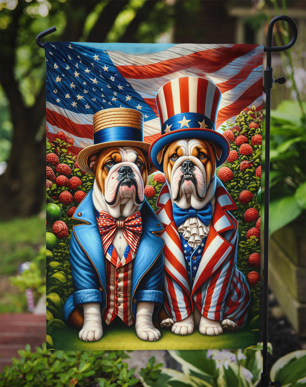 All American English Bulldog Garden Flag –  Dogs with American Flag Background by Caroline’s Treasures