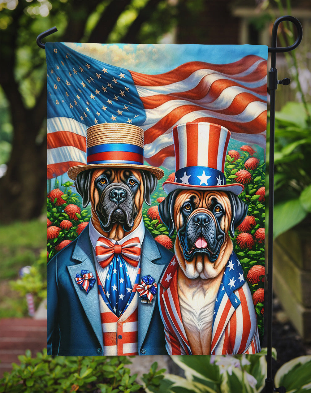All American Mastiff Garden Flag –  Dogs with American Flag Background by Caroline’s Treasures