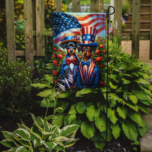 All American Miniature Pinscher Garden Flag –  Dogs with American Flag Background by Caroline’s Treasures