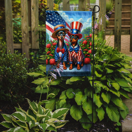 All American Miniature Pinscher Garden Flag –  Dogs with American Flag Background by Caroline’s Treasures