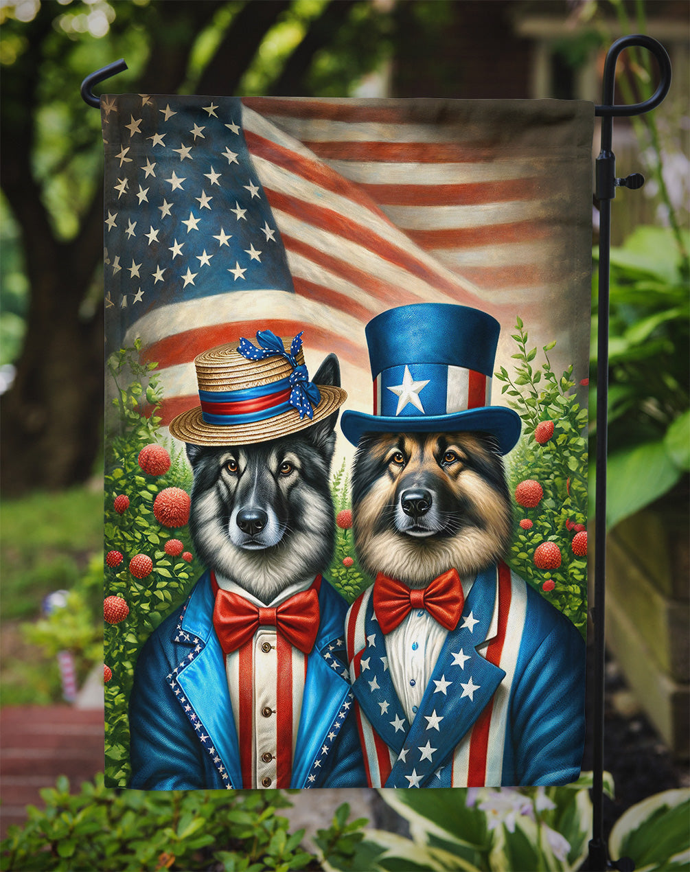 All American Norwegian Elkhound Garden Flag –  Dogs with American Flag Background by Caroline’s Treasures