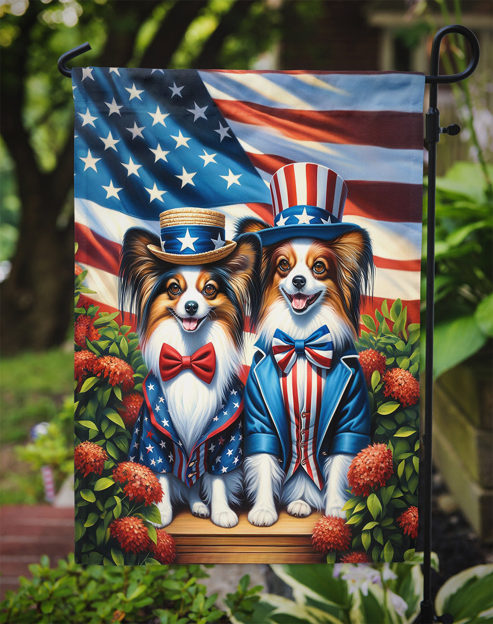 All American Papillon Garden Flag –  Dogs with American Flag Background by Caroline’s Treasures