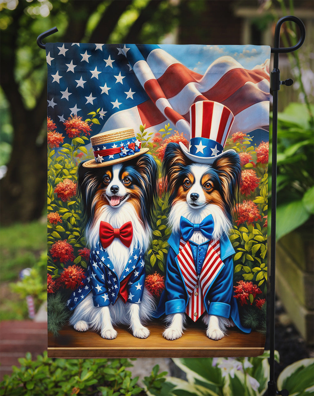 All American Papillon Garden Flag –  Dogs with American Flag Background by Caroline’s Treasures