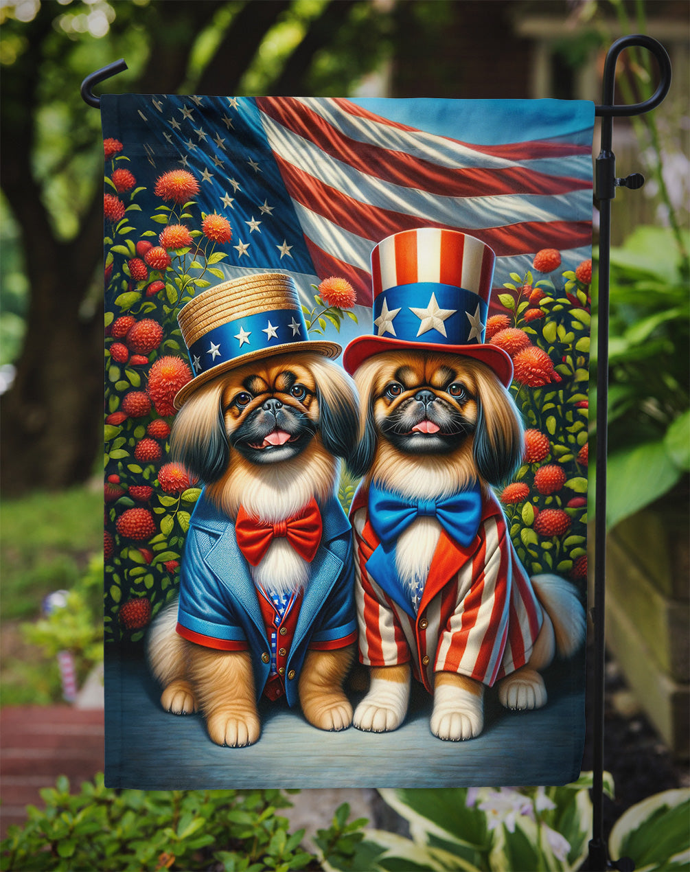 All American Pekingese Garden Flag –  Dogs with American Flag Background by Caroline’s Treasures