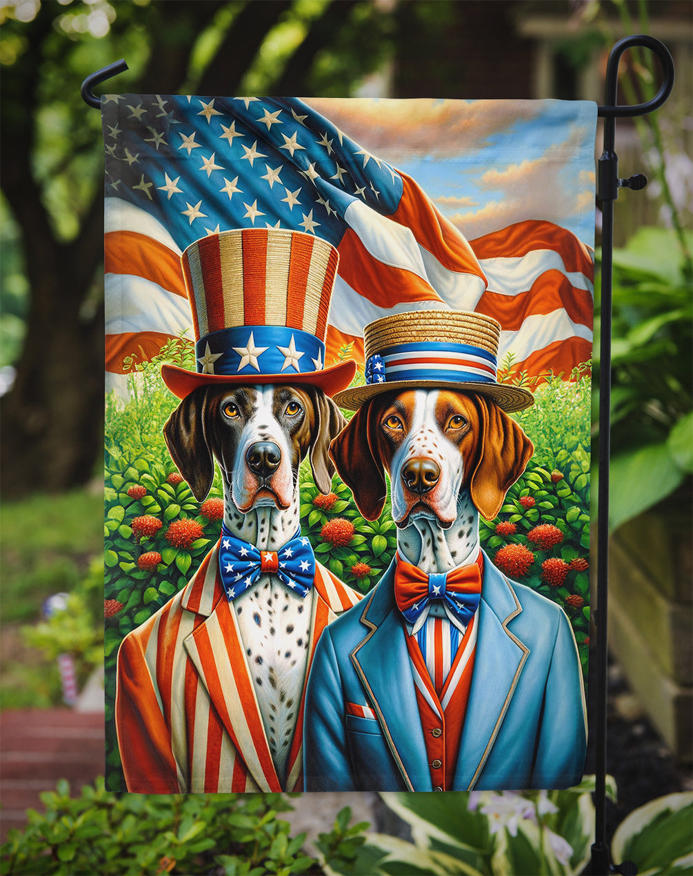 All American Pointer Garden Flag –  Dogs with American Flag Background by Caroline’s Treasures