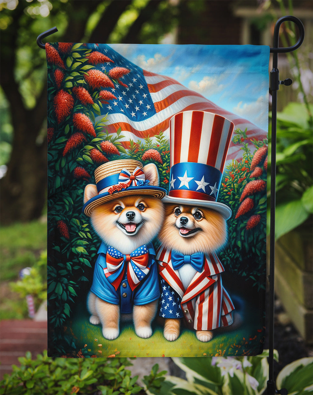 All American Pomeranian Garden Flag – Garden Flag by Caroline's Treasures
