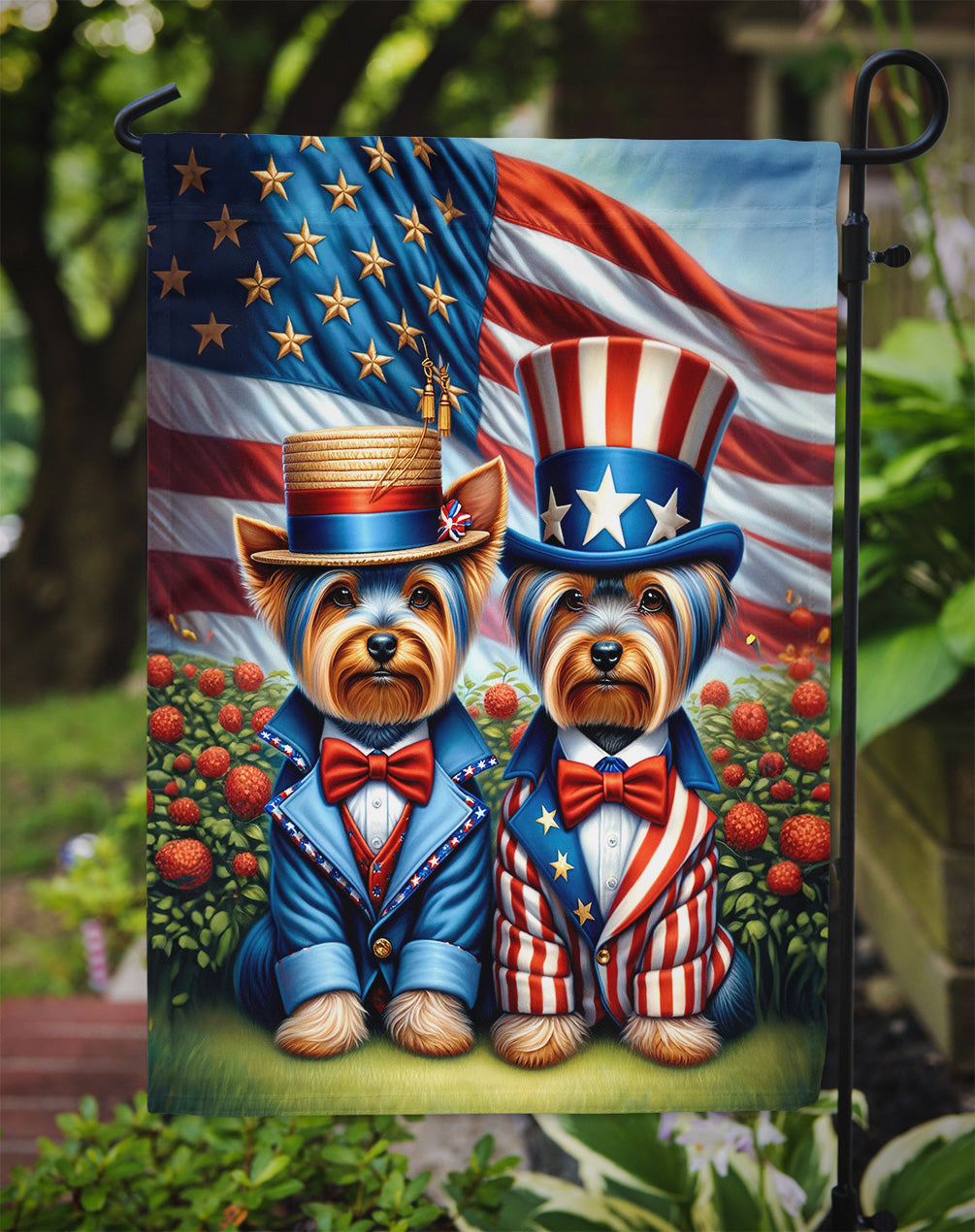 All American Yorkshire Terrier Garden Flag –  Dogs with American Flag Background by Caroline’s Treasures