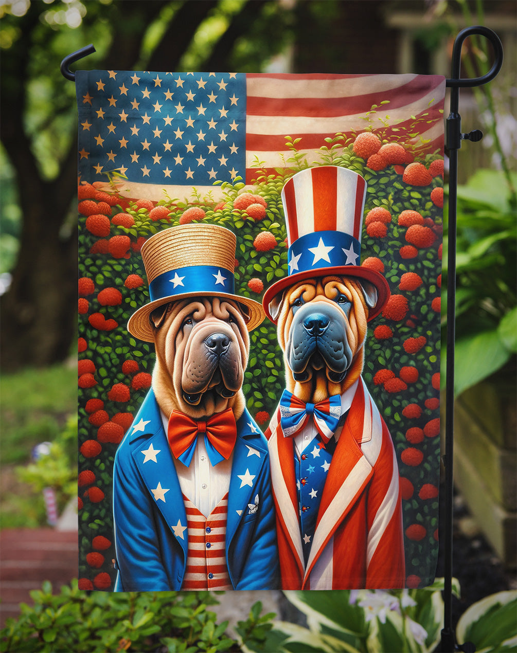 All American Shar Pei Garden Flag –  Dogs with American Flag Background by Caroline’s Treasures