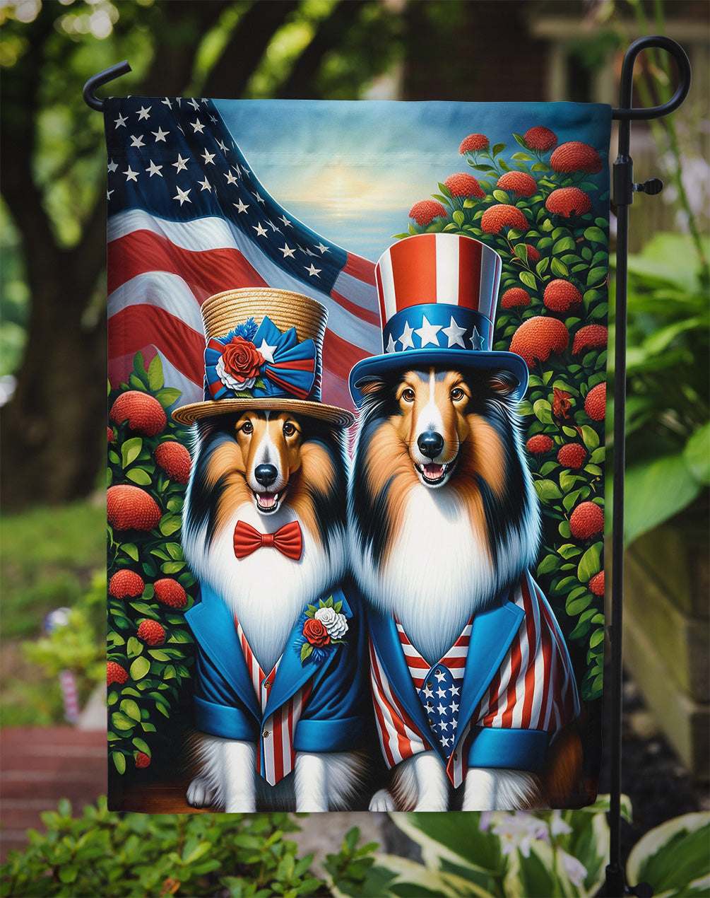 All American Sheltie Garden Flag –  Dogs with American Flag Background by Caroline’s Treasures