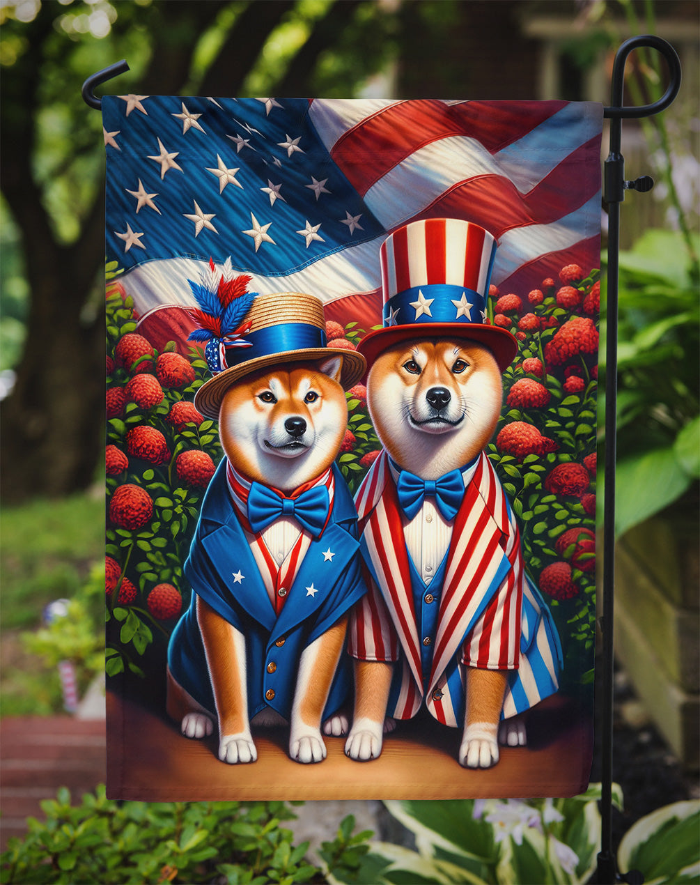 All American Shiba Inu Garden Flag –  Dogs with American Flag Background by Caroline’s Treasures