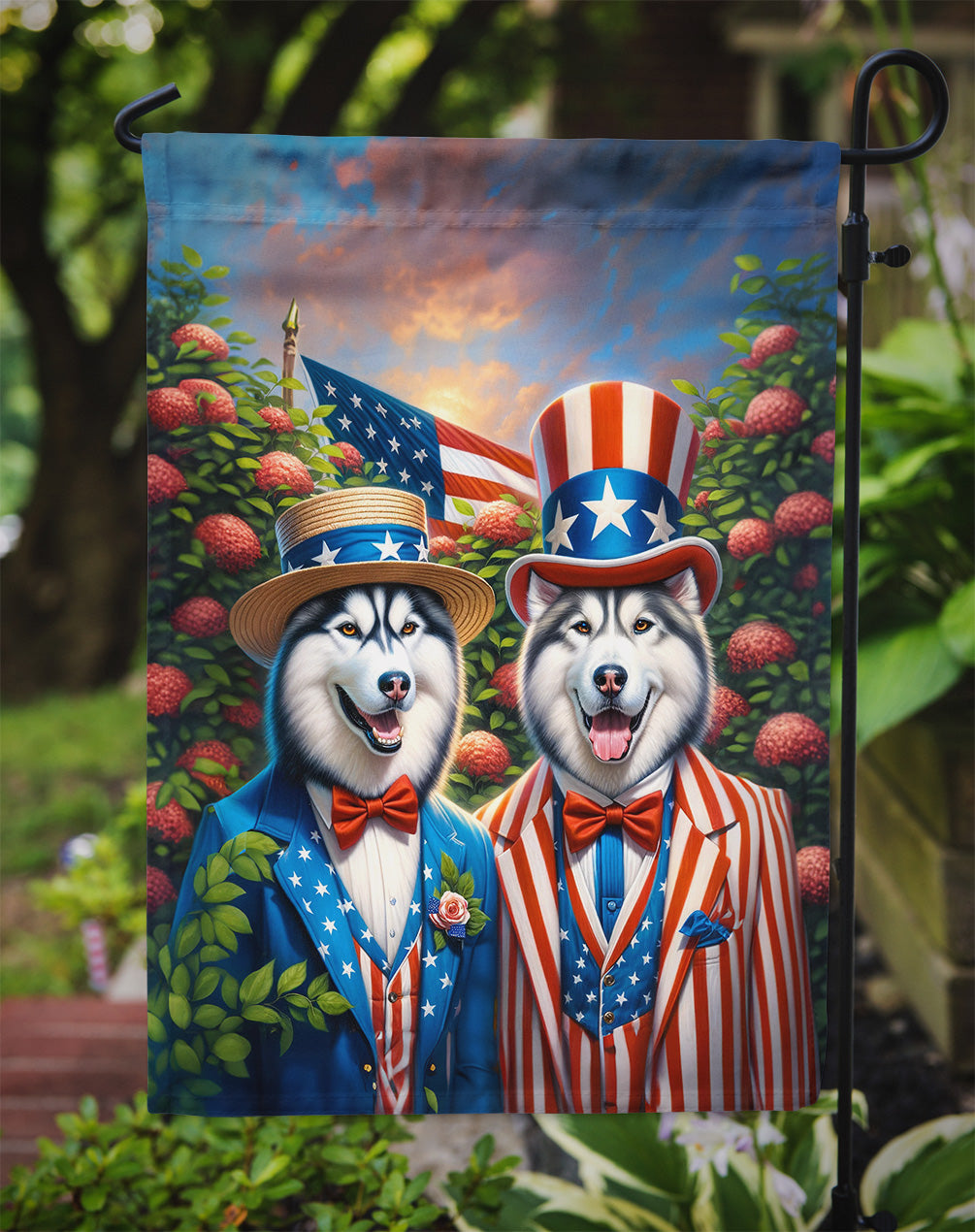 All American Siberian Husky Garden Flag –  Dogs with American Flag Background by Caroline’s Treasures