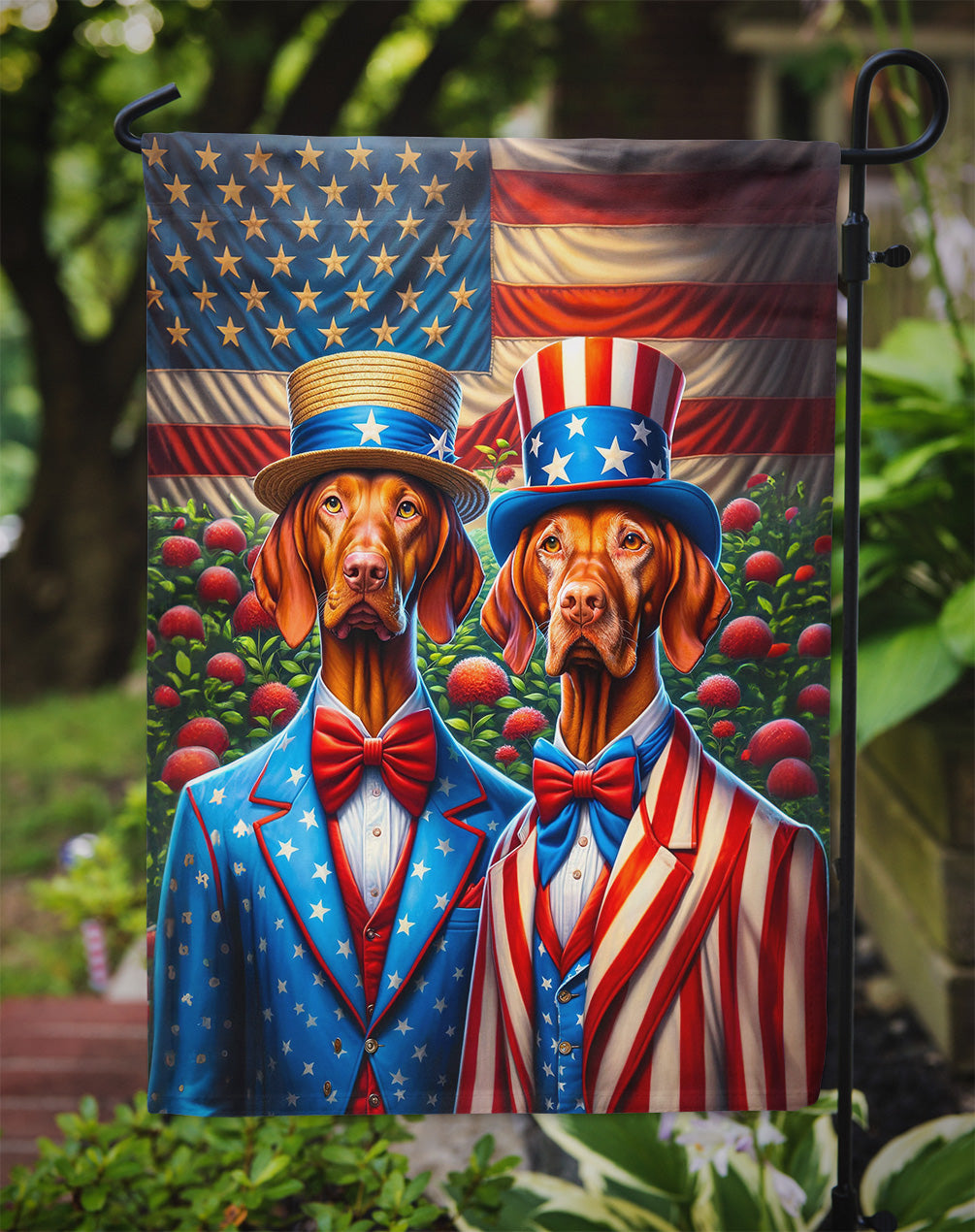 All American Vizsla Garden Flag –  Dogs with American Flag Background by Caroline’s Treasures