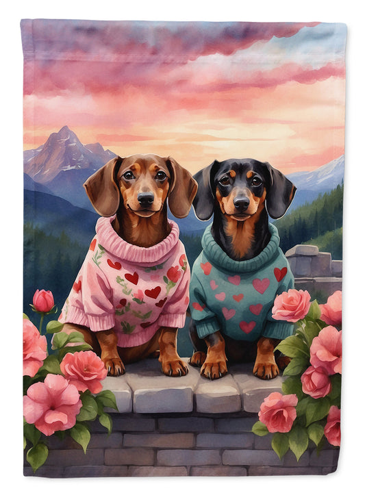 Dachshund Two Hearts House Flag