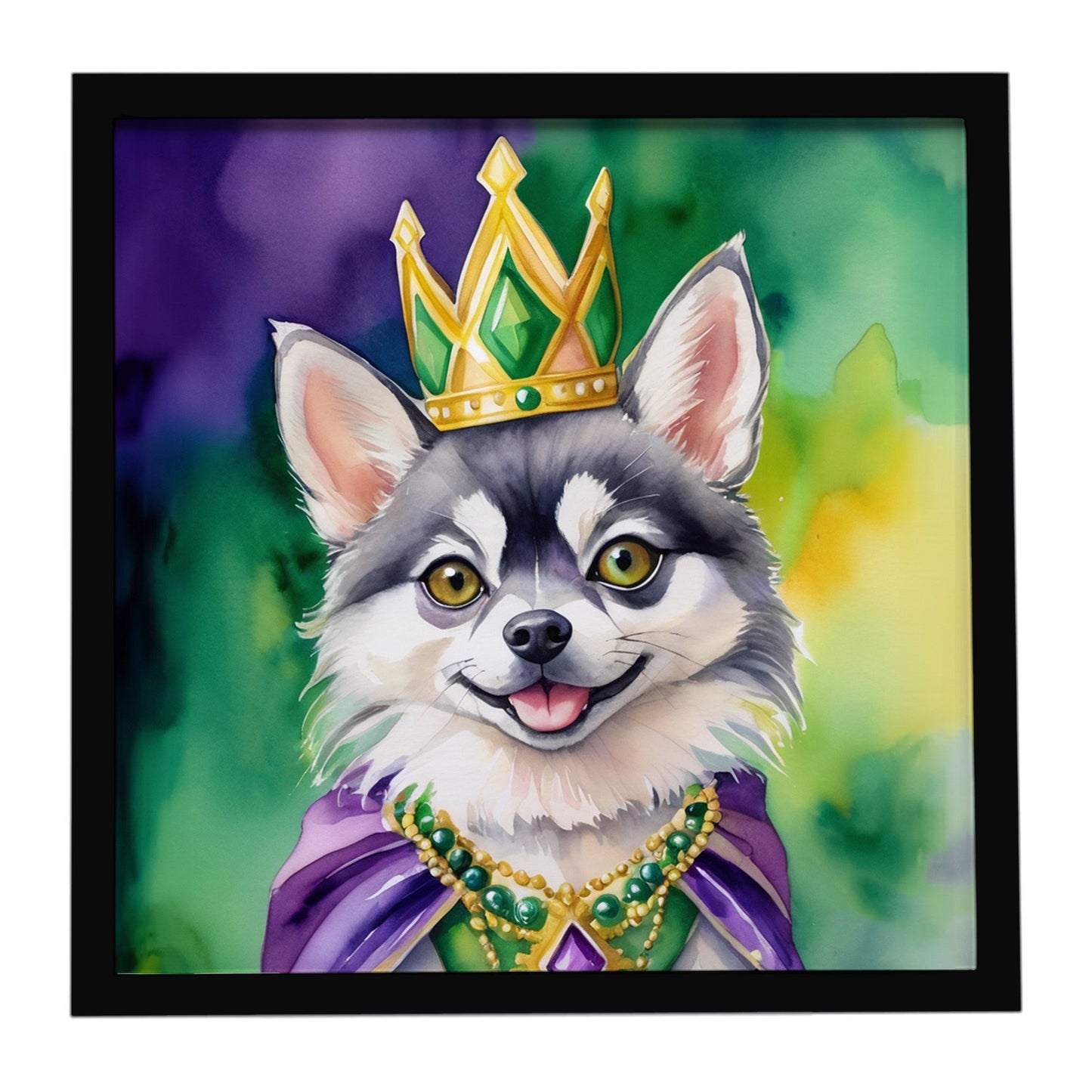 Alaskan Klee Kai King of Mardi Gras Framed Metal Print