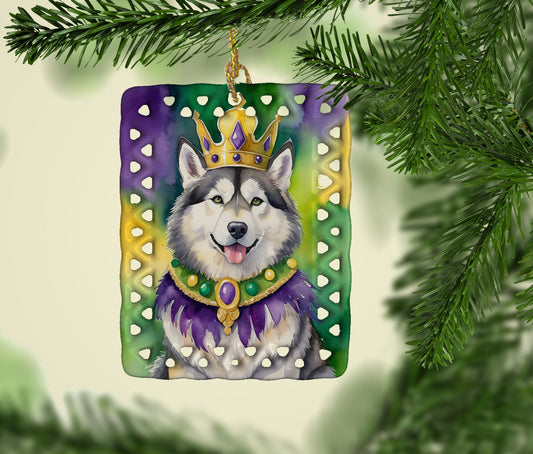 Alaskan Malamute King of Mardi Gras Porcelain Ornament