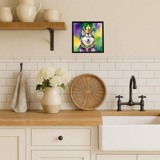Alaskan Malamute King of Mardi Gras Framed Metal Print