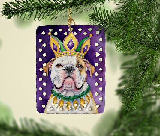 American Bulldog King of Mardi Gras Porcelain Ornament
